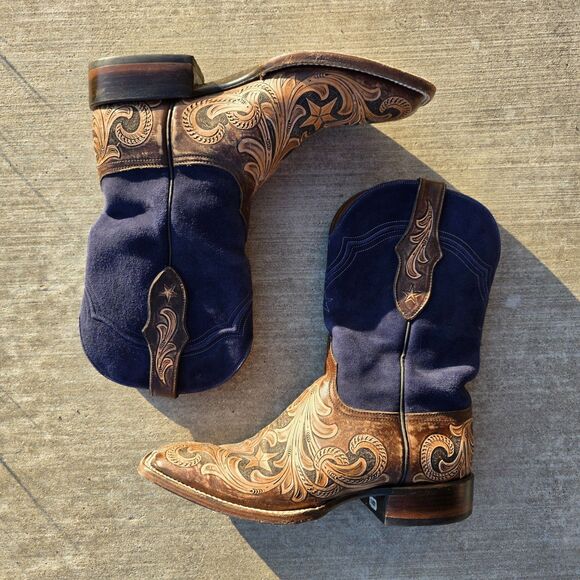 Black Jack Mens 11 Handtooled Stars Square toe Boot Navy Suede main image 7